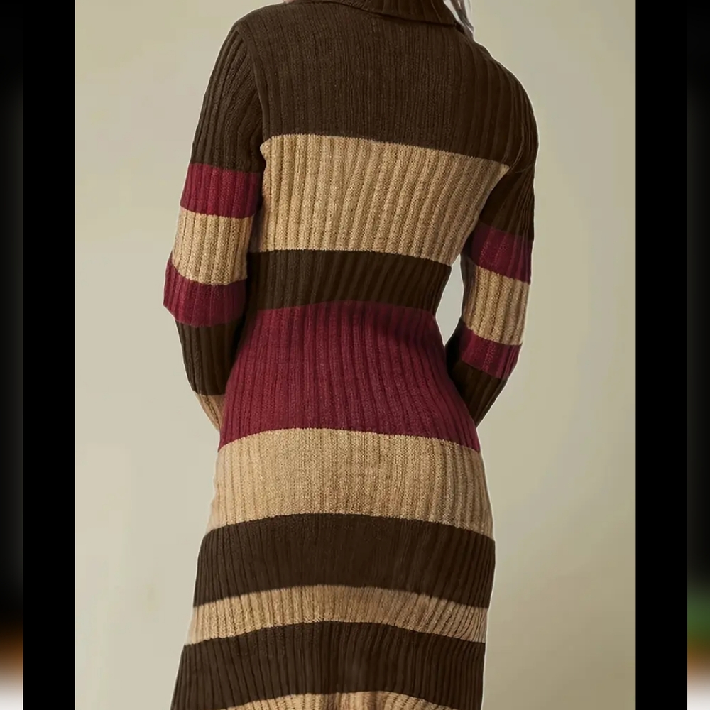 Chic Long Sleeve Brown and Pink Dress - Picture 2 of 4